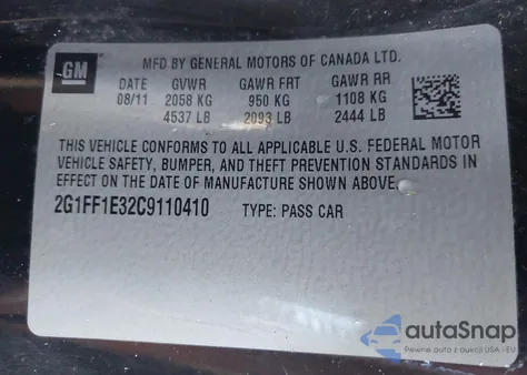 2012 Chevrolet Camaro 1Lt z USA, uszkodzony, nr VIN 2G1FF1E32C9110410